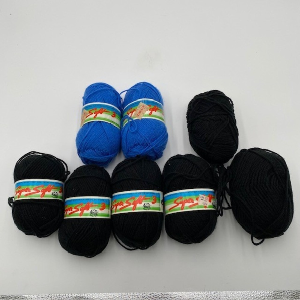 Lana Moro Super Soft 3 Sport Weight Yarn Lot 8 Skeins Black Blue Acrylic 3-Ply